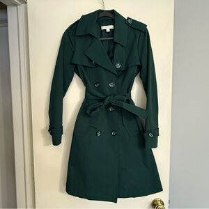 Dark Green Double-Breasted Trench Coat